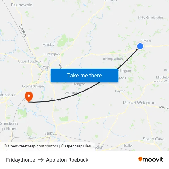 Fridaythorpe to Appleton Roebuck map