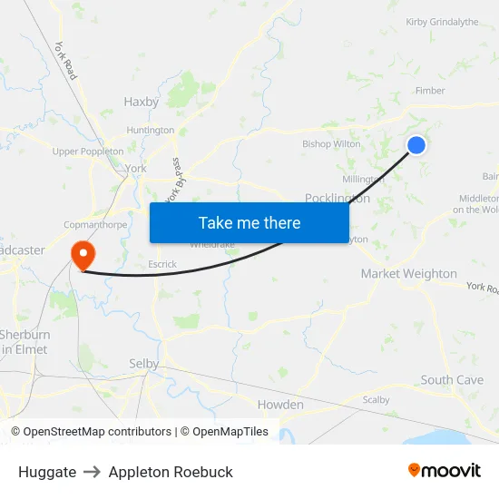 Huggate to Appleton Roebuck map