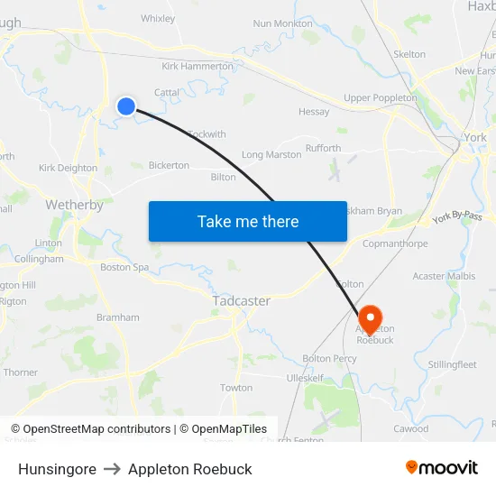 Hunsingore to Appleton Roebuck map