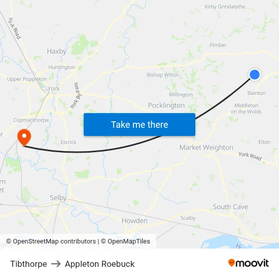 Tibthorpe to Appleton Roebuck map