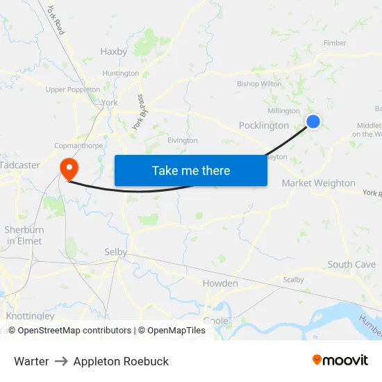 Warter to Appleton Roebuck map