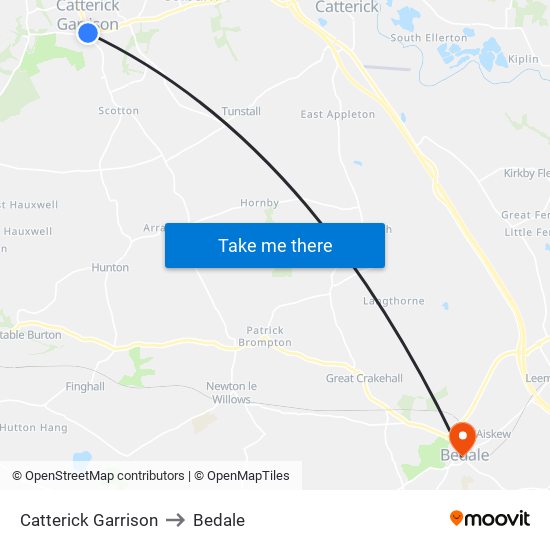 Catterick Garrison to Bedale map