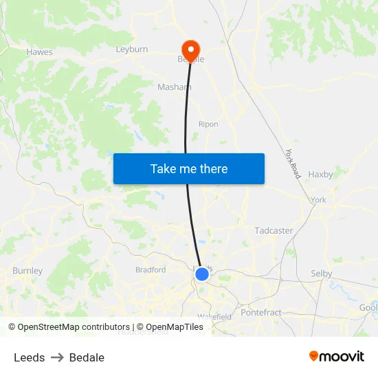 Leeds to Bedale map