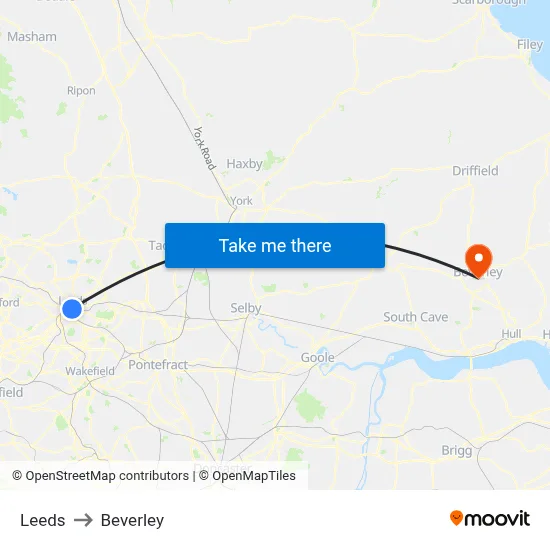 Leeds to Beverley map