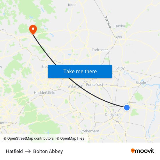 Hatfield to Bolton Abbey map