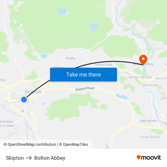 Skipton to Bolton Abbey map