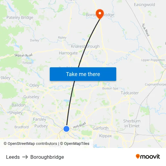Leeds to Boroughbridge map