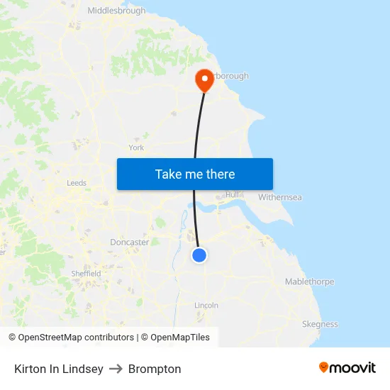 Kirton In Lindsey to Brompton map