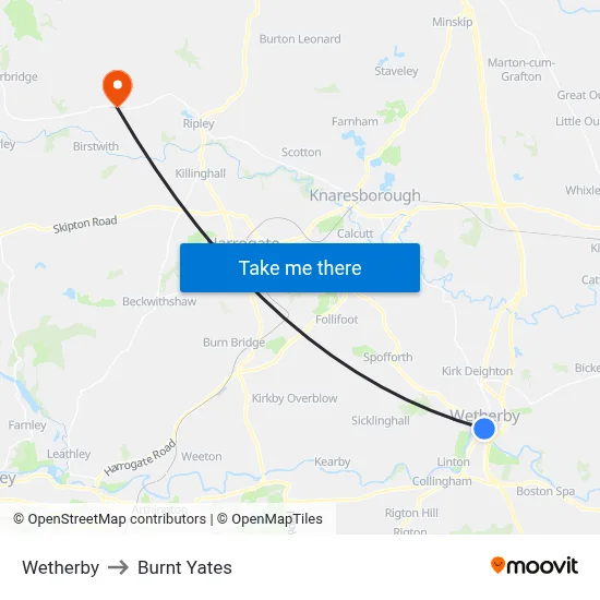 Wetherby to Burnt Yates map