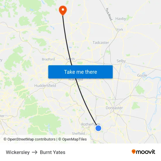 Wickersley to Burnt Yates map