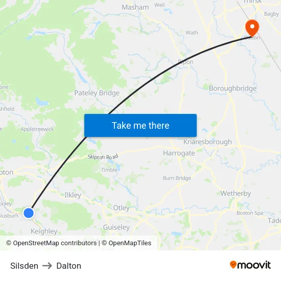 Silsden to Dalton map