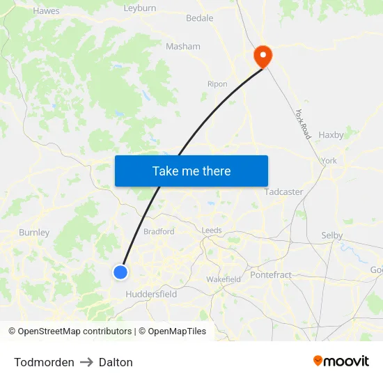 Todmorden to Dalton map
