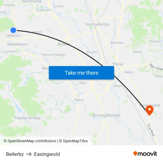 Bellerby to Easingwold map
