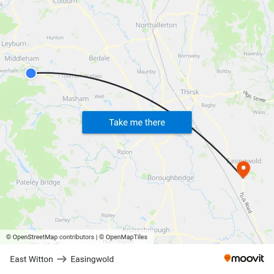 East Witton to Easingwold map
