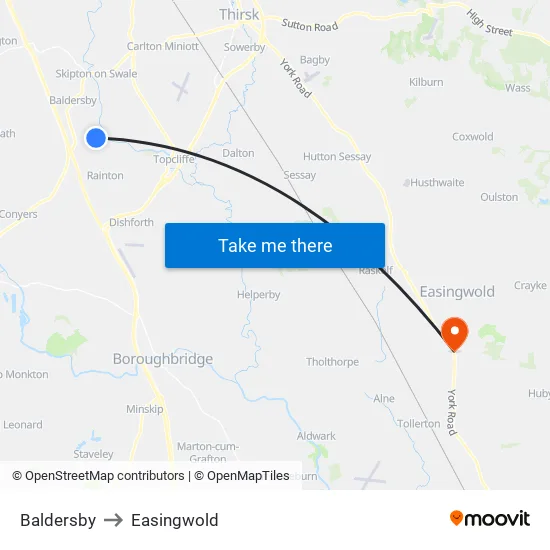 Baldersby to Easingwold map