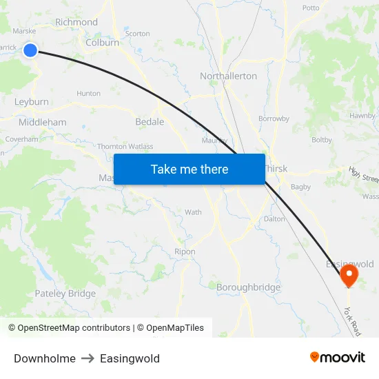 Downholme to Easingwold map