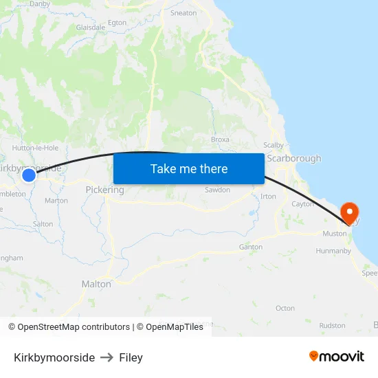 Kirkbymoorside to Filey map
