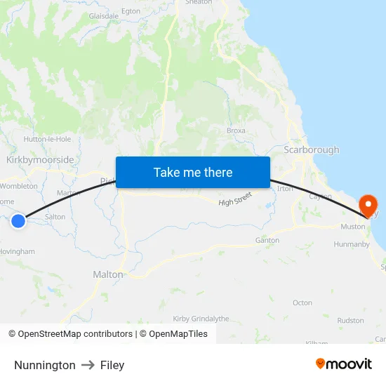 Nunnington to Filey map