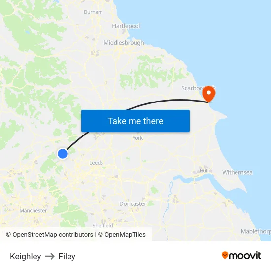 Keighley to Filey map