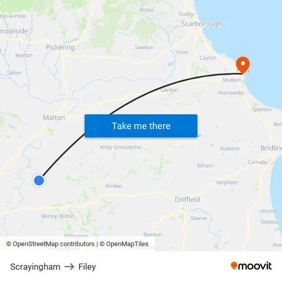 Scrayingham to Filey map