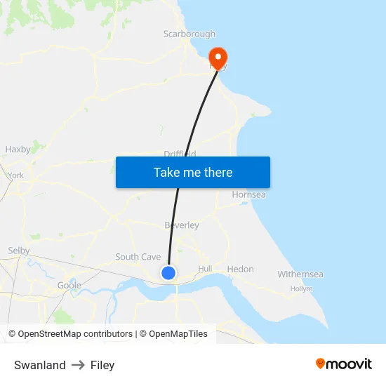 Swanland to Filey map