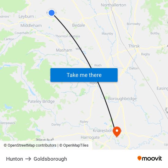 Hunton to Goldsborough map