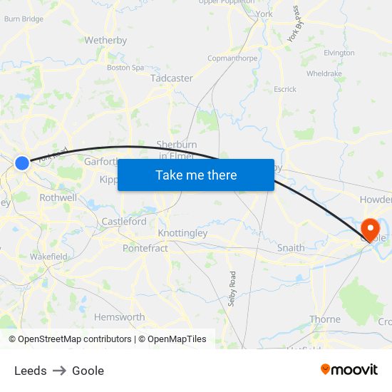 Leeds to Goole map