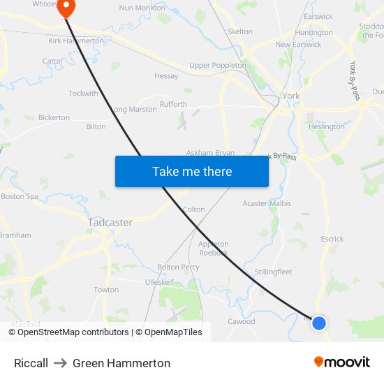 Riccall to Green Hammerton map