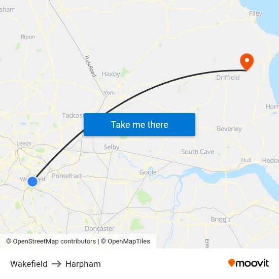 Wakefield to Harpham map
