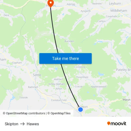 Skipton to Hawes map