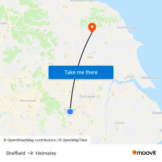 Sheffield to Helmsley map