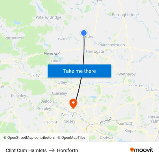 Clint Cum Hamlets to Horsforth map