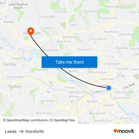 Leeds to Horsforth map