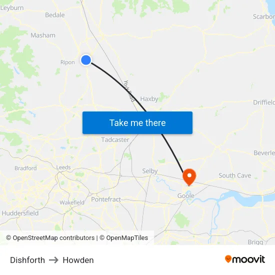 Dishforth to Howden map