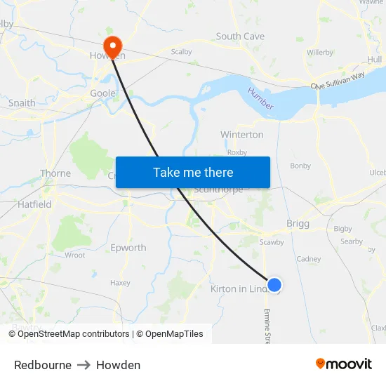 Redbourne to Howden map