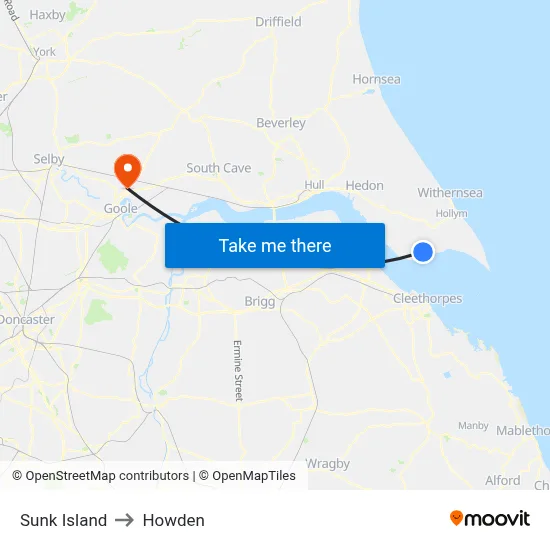 Sunk Island to Howden map