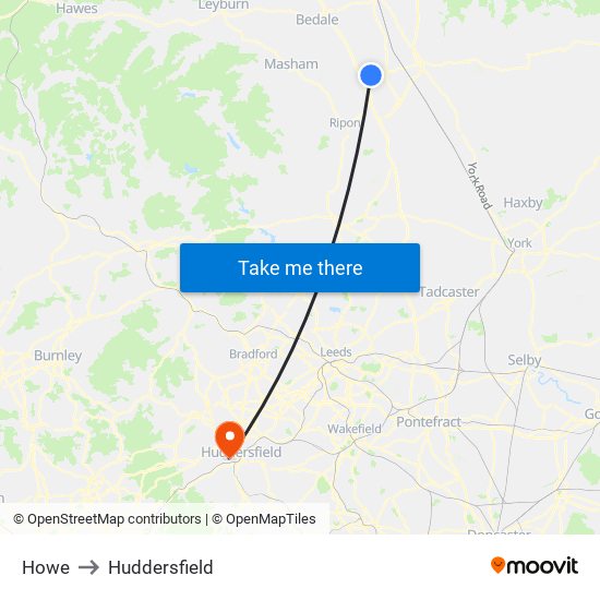 Howe to Huddersfield map