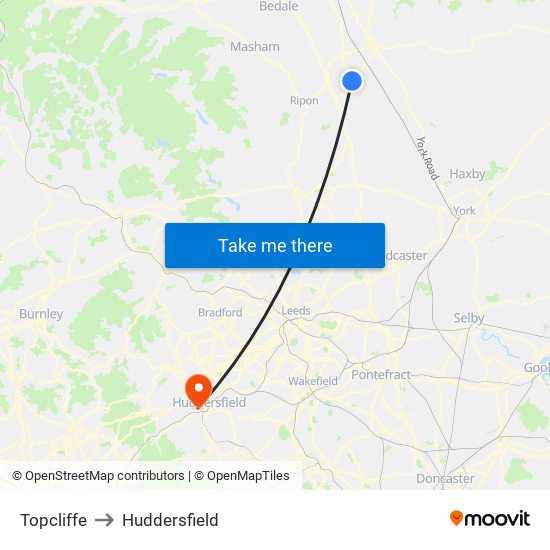 Topcliffe to Huddersfield map