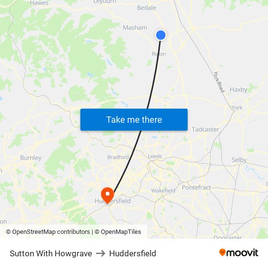 Sutton With Howgrave to Huddersfield map