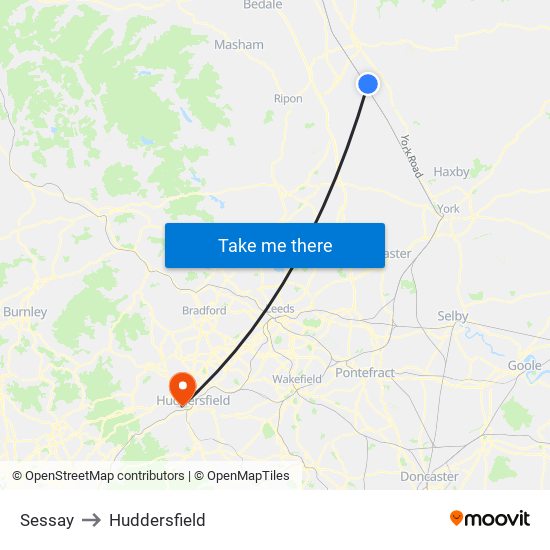 Sessay to Huddersfield map