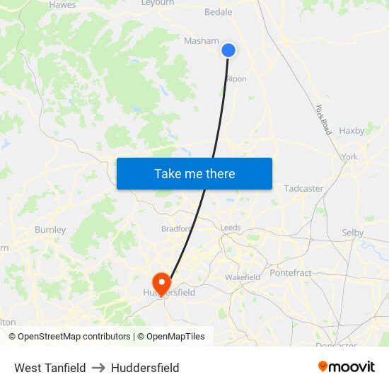 West Tanfield to Huddersfield map