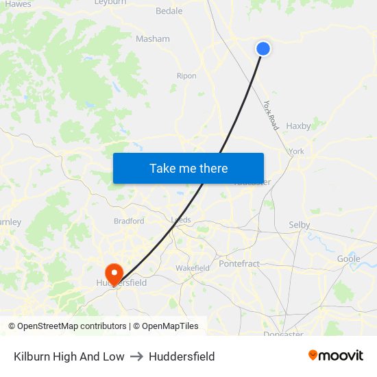 Kilburn High And Low to Huddersfield map