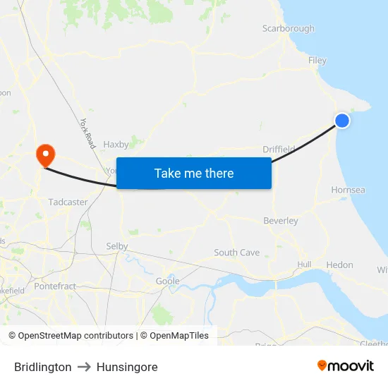 Bridlington to Hunsingore map