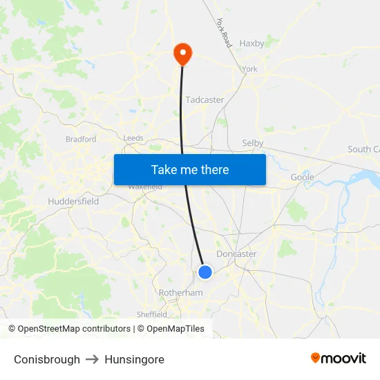Conisbrough to Hunsingore map