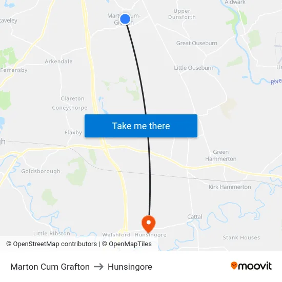 Marton Cum Grafton to Hunsingore map