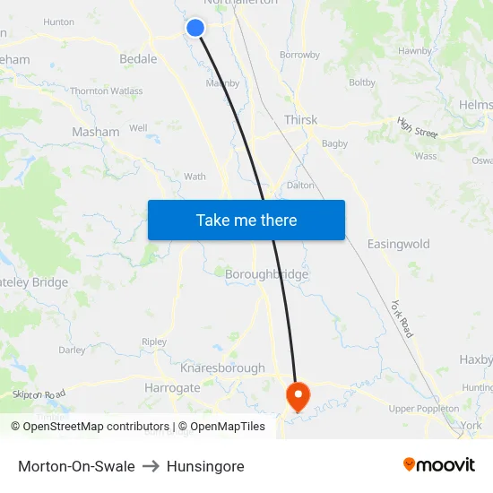 Morton-On-Swale to Hunsingore map