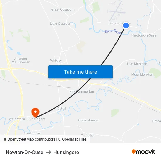 Newton-On-Ouse to Hunsingore map
