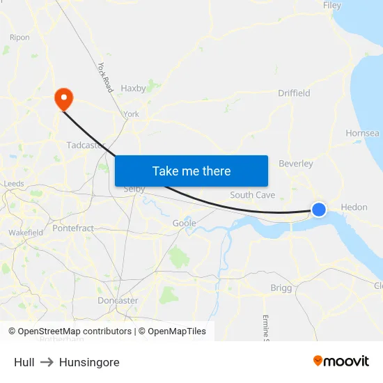 Hull to Hunsingore map
