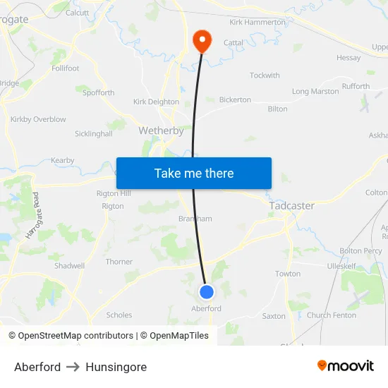 Aberford to Hunsingore map