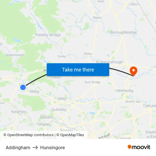 Addingham to Hunsingore map